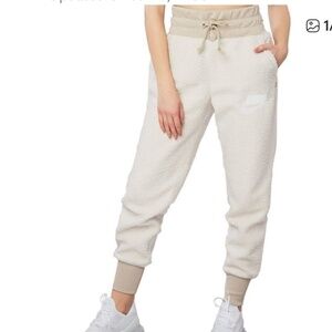 Nike Sherpa Joggers Blocked Out Nike Logo Cream High Rise Warm Snuggly Tie Waist